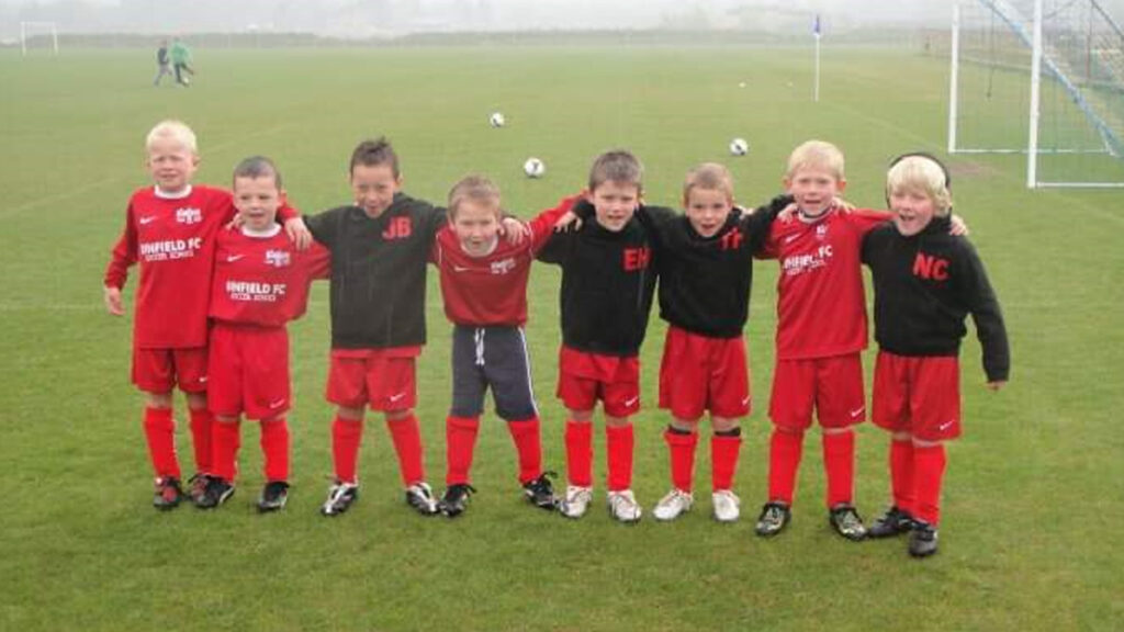 Lewis Hall (second right) playing for Binfield FC.