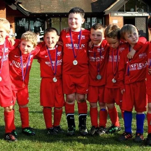 Lewis Hall (second left) playing for Binfield FC.